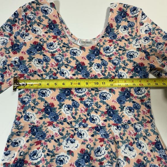 Tomsware Women’s 2XL Floral Fit & Flare Dress Peach Blue Roses 3/4 Sleeve - Picture 3 of 7